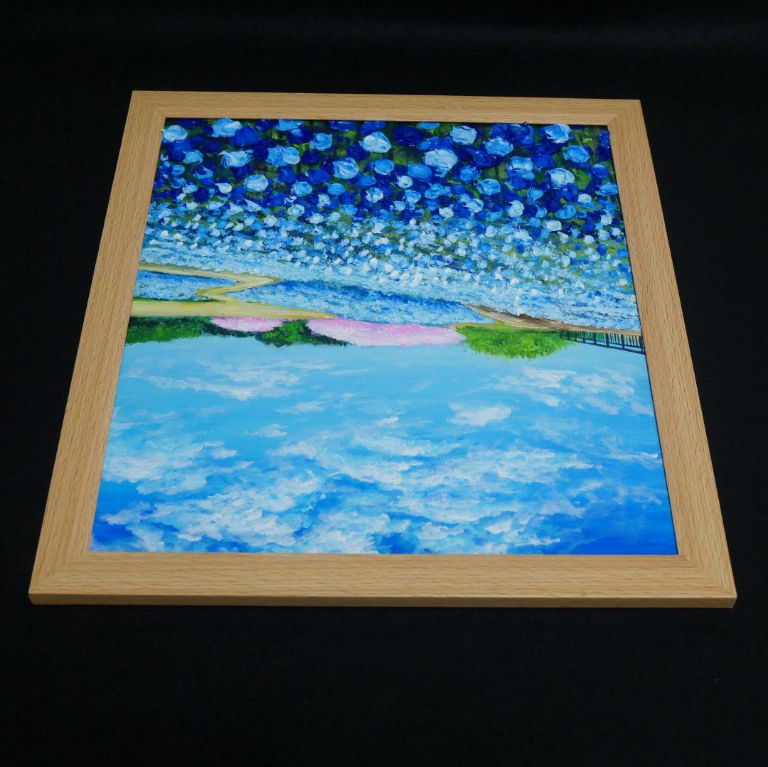 油絵 油彩 油彩画 絵 絵画 【ネモフィラと桜】