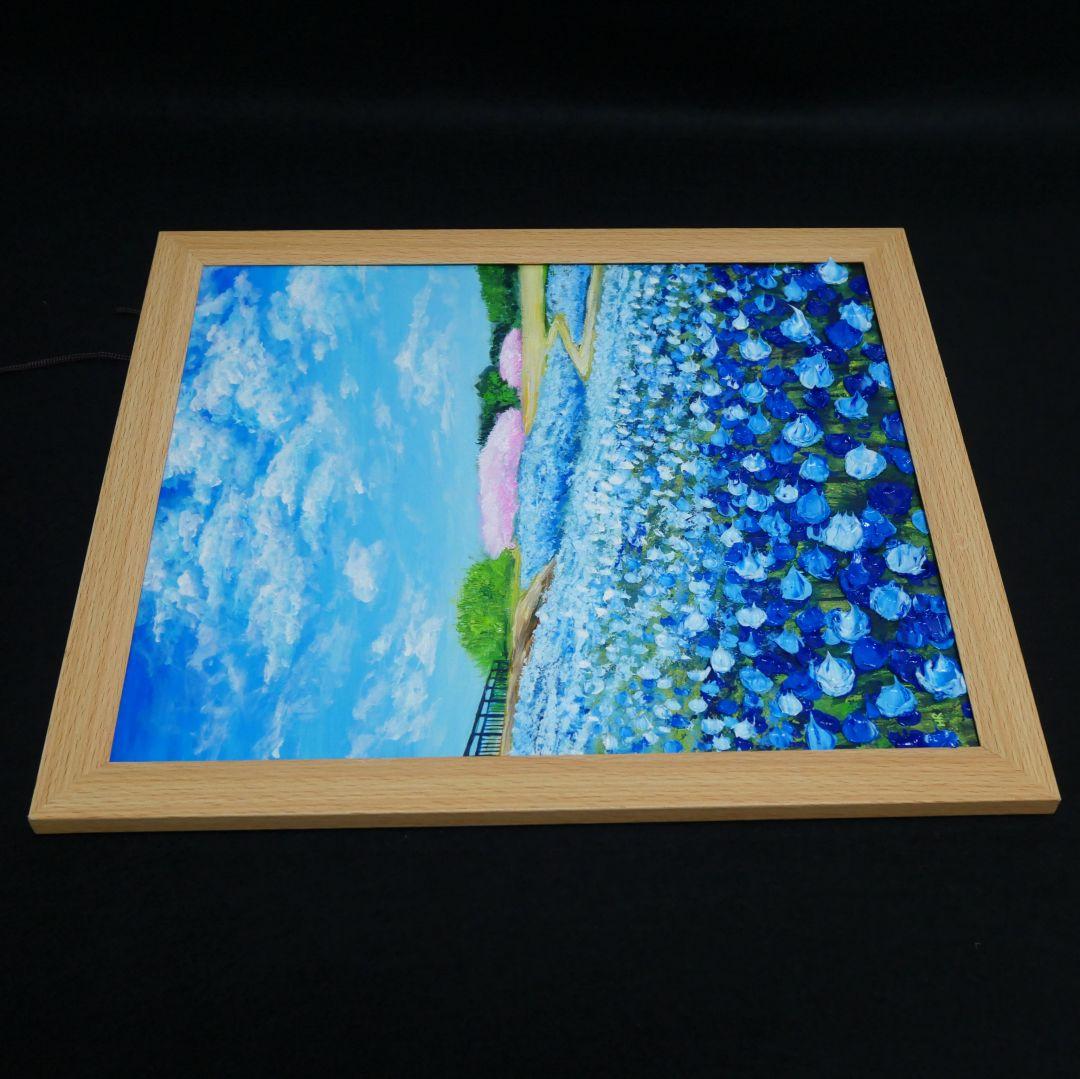 油絵 油彩 油彩画 絵 絵画 【ネモフィラと桜】