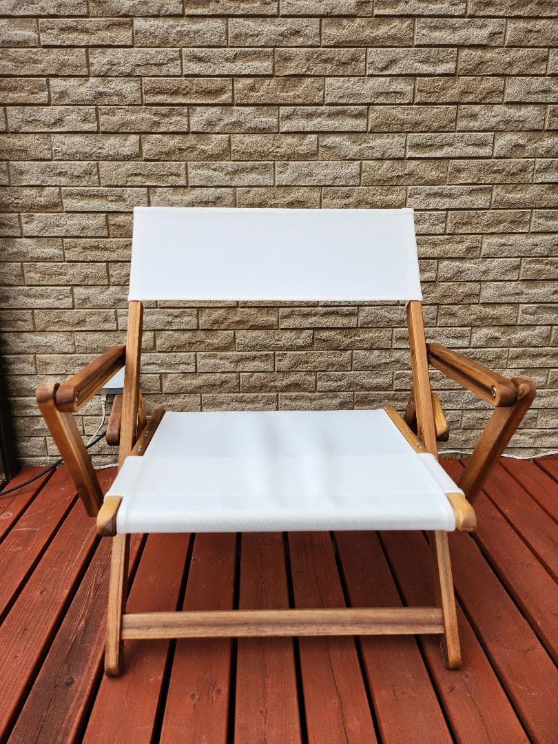 アウトドア折り畳みチェア 木製フレーム アイボリーファブリック 4脚セット新品