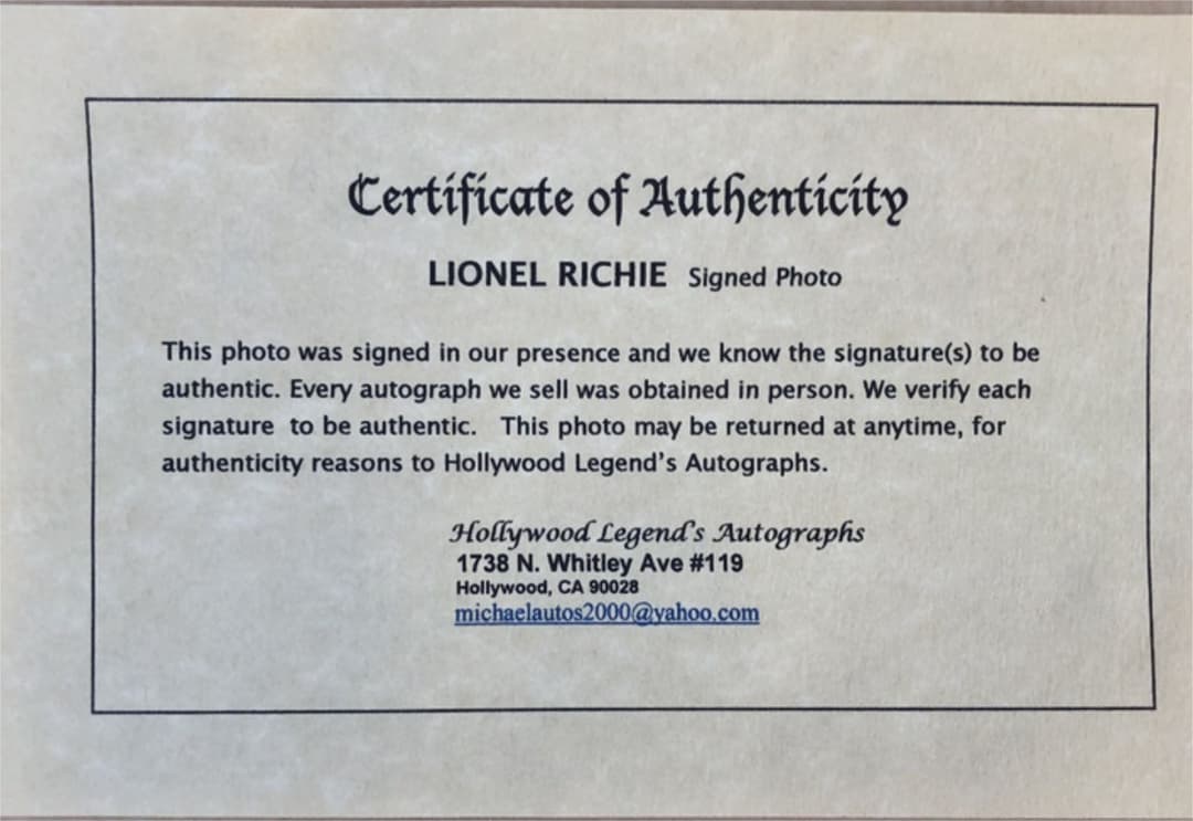 ライオネルリッチー　LIONEL RICHIE Signed Photo