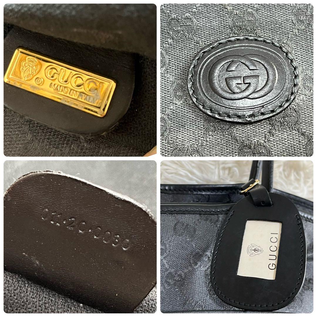 【美品】オールドグッチ　ガーメントバッグ　ネームタグ　GGキャンバス　ブラック