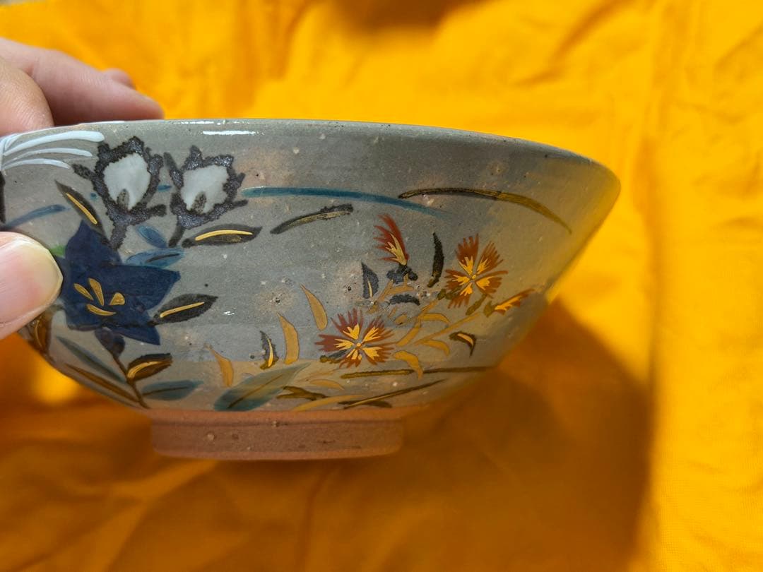 三代加藤利昇 乾山写秋草茶碗 共箱 共布 桔梗