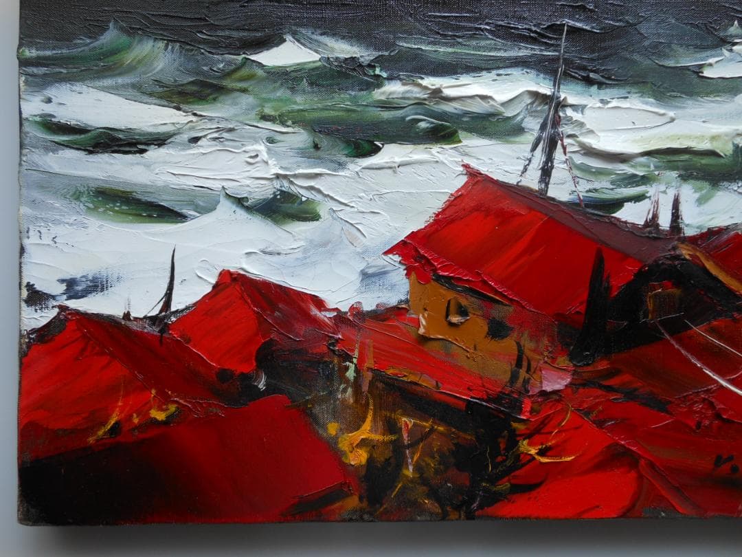 葛西四雄 北の海　真作　油彩画 絵画 油彩6号