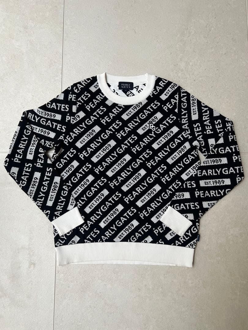 0サイズ PEARLY GATES ロゴニットセーター ブラック ホワイト