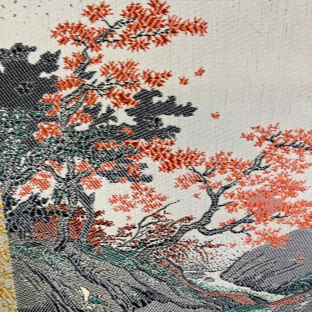 【希少・美術織物】掛け軸 織物風景画「春秋山水」金糸使用 縁起物 茶掛け