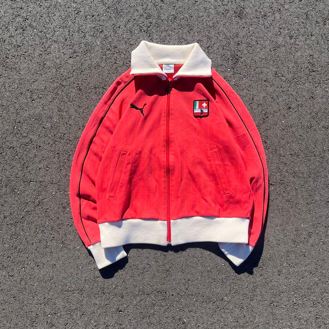 80s Puma ヒットユニオン製 トラックジャケット ジャージ 刺繍 赤 L
