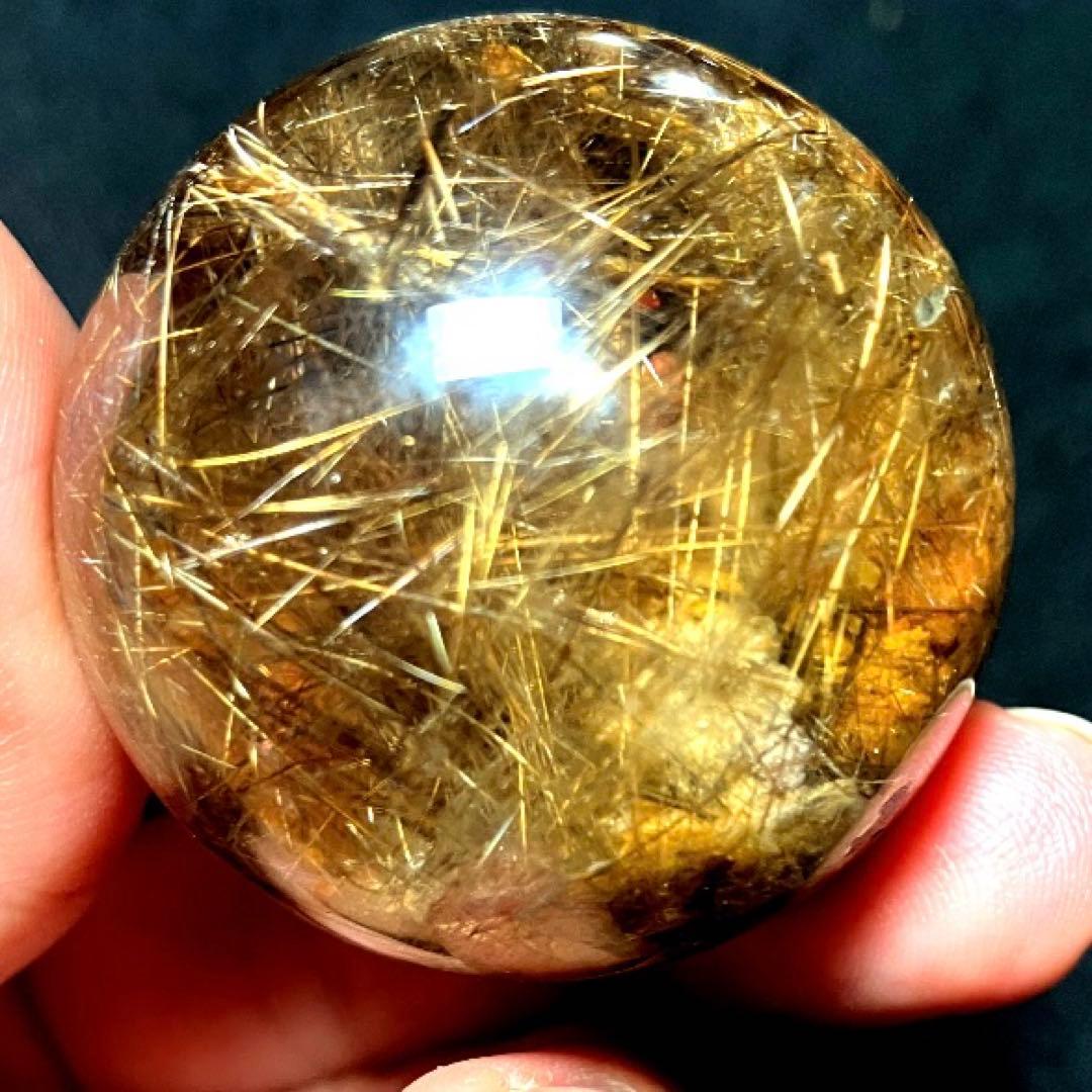 38mm ゴールドルチルクォーツ　丸玉　スフィア　金針水晶