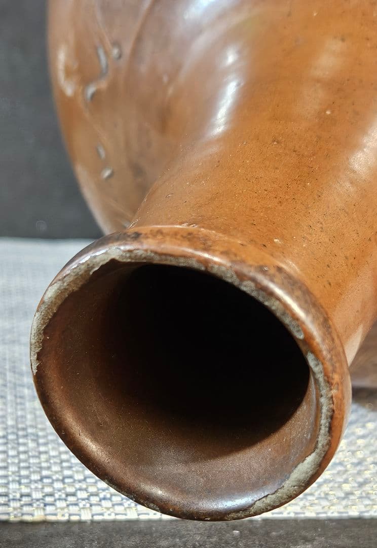 明治時代　古備前系　古丹波系　古瀬戸系 花印　糸目文様　高37.6cm　大徳利