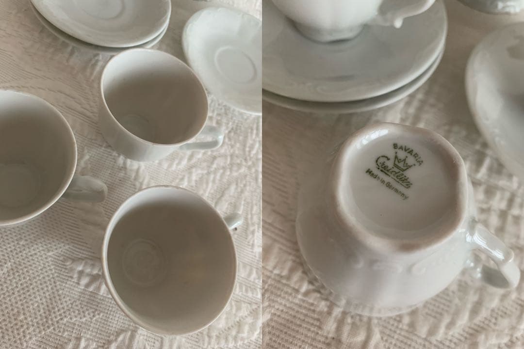 フランス・オランダ・ドイツアンティーク /ビンテージレリーフ白磁陶器6点set