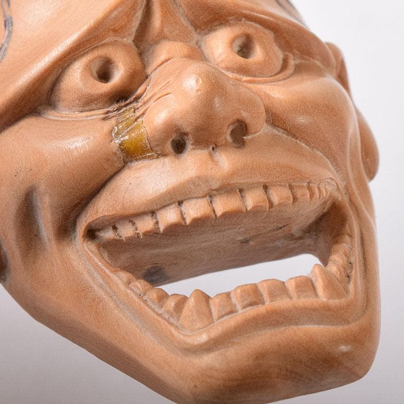 時代提げ物　木彫　面根付　能面　お面　般若面　C　7717