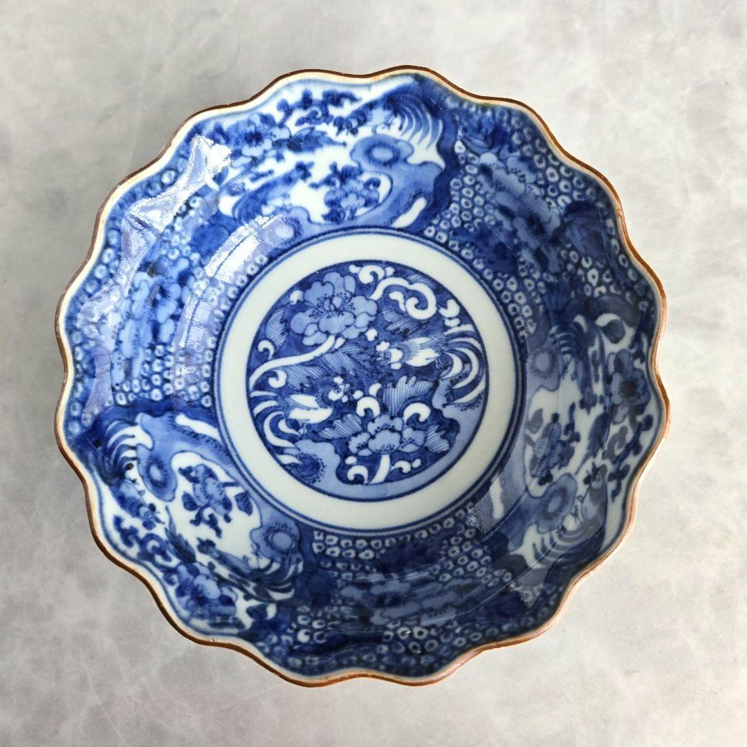 無傷　古伊万里　染付　深皿　鳳凰　江戸時代　金直し　金継ぎ　アンティーク　骨董