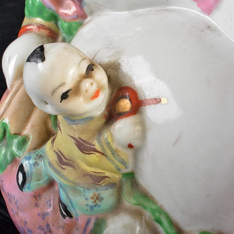 中国　景徳鎮　粉彩　布袋唐子像　置物　V　R7372