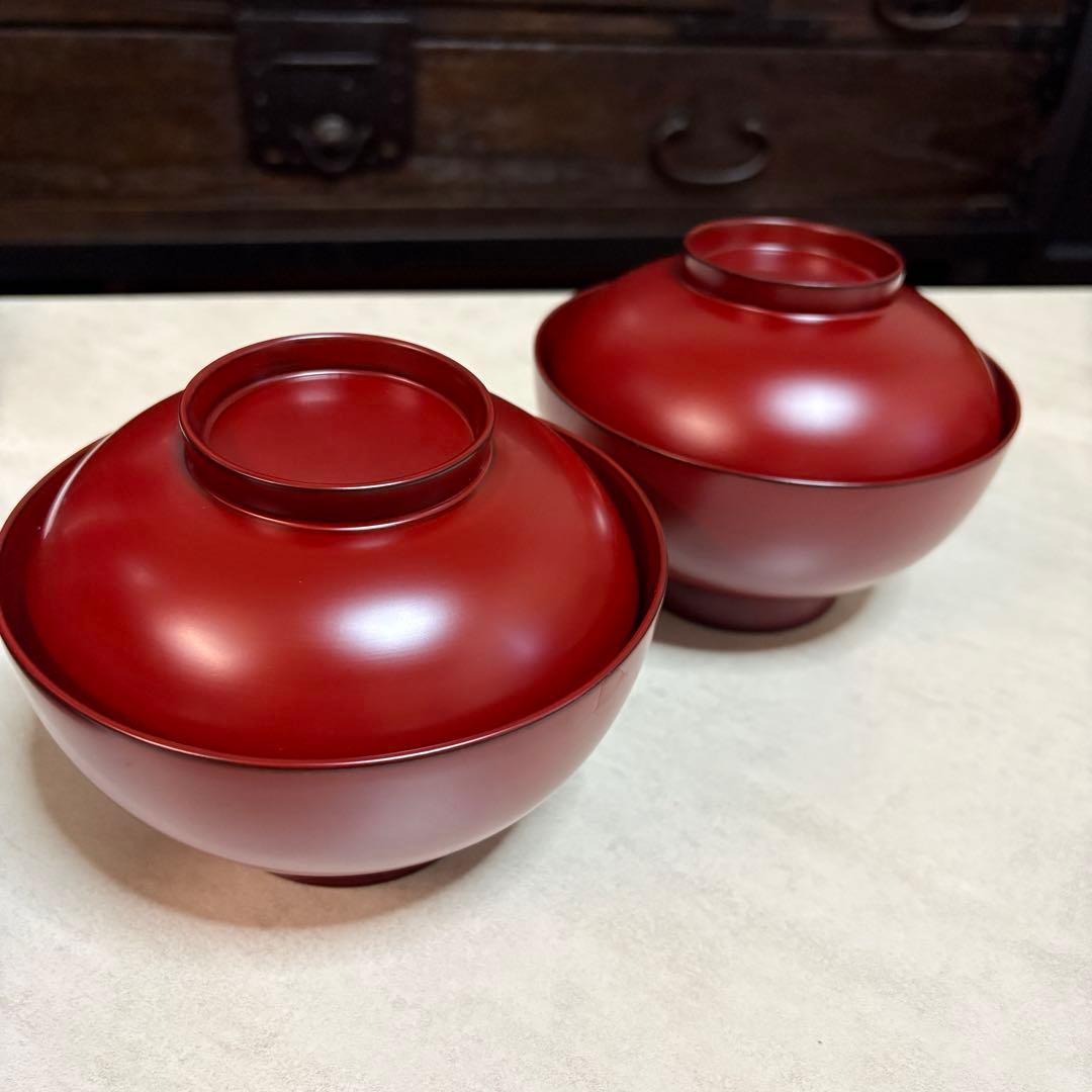 山田平安堂　古代朱　雑煮椀　二客　ペア