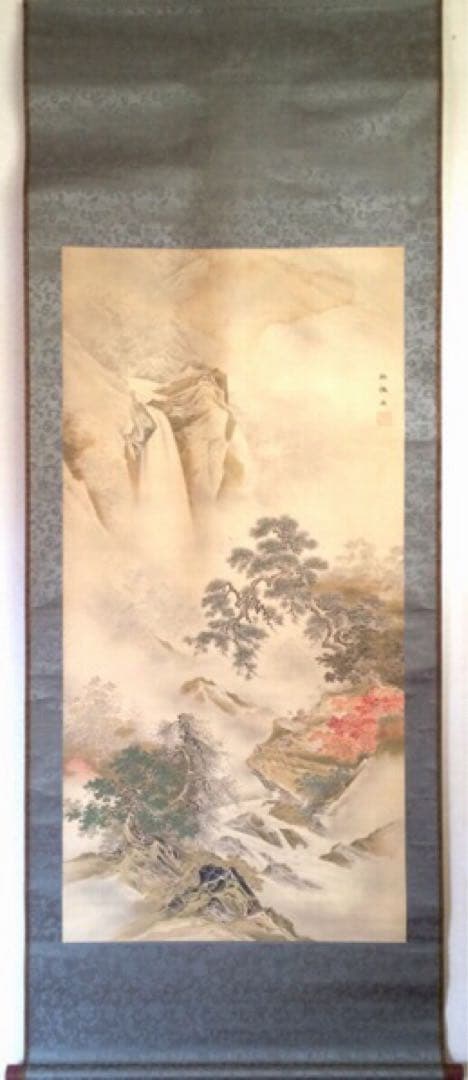 牧野梅僊 /秋景山水人物図】掛軸 山水画 江戸時代