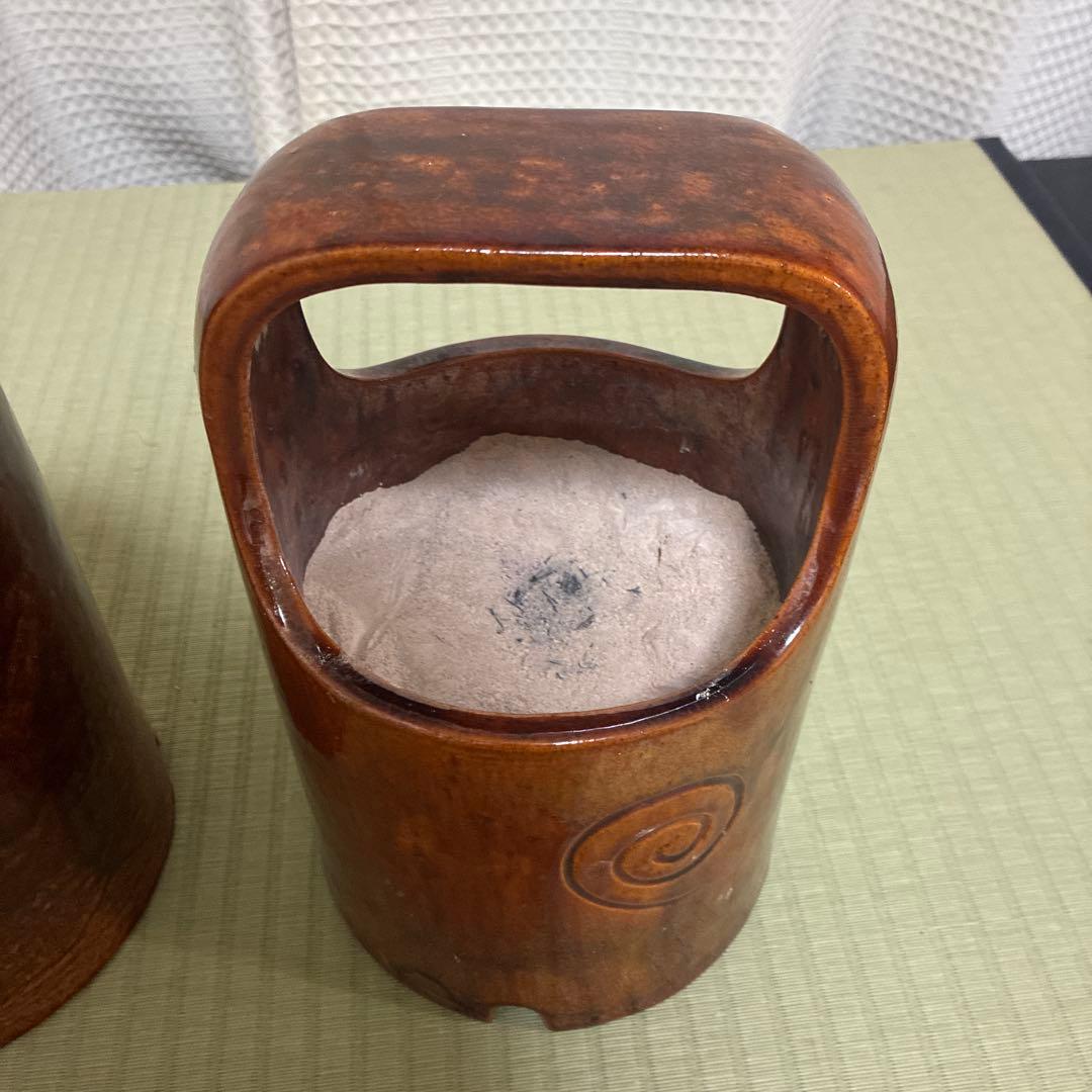 手焙一対　手炉　大樋焼　撫山作