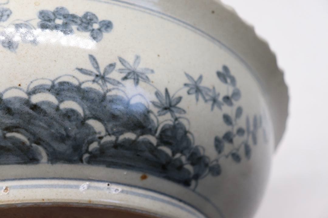 李朝　染付　竹林虎図紋大鉢　訳あり　送料込み250508