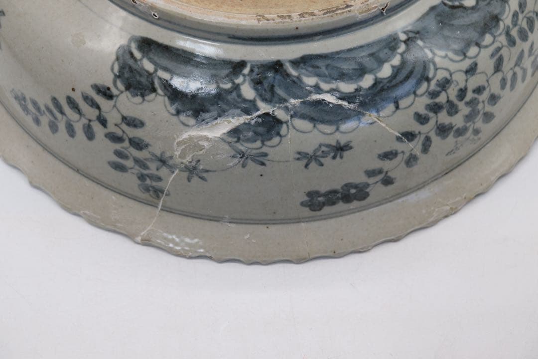 李朝　染付　竹林虎図紋大鉢　訳あり　送料込み250508