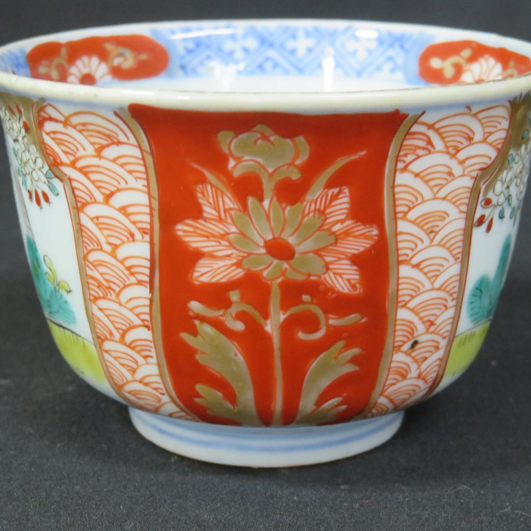 蕎麦猪口 向付 5客 色絵付 馬 あやめ 希少図柄 赤絵 歪み 江戸