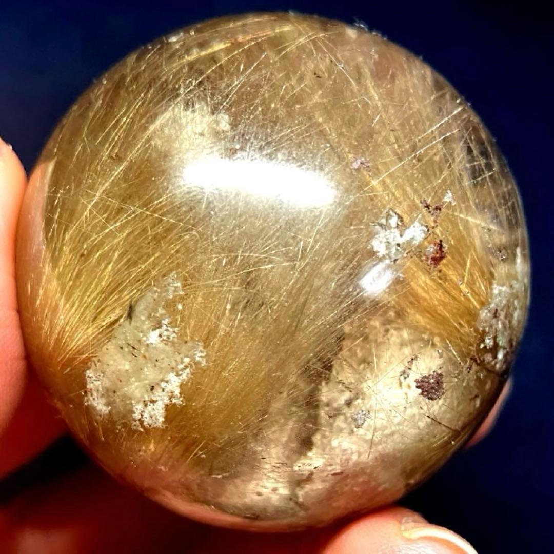 46mm ゴールドルチルクォーツ　丸玉　スフィア　金針水晶