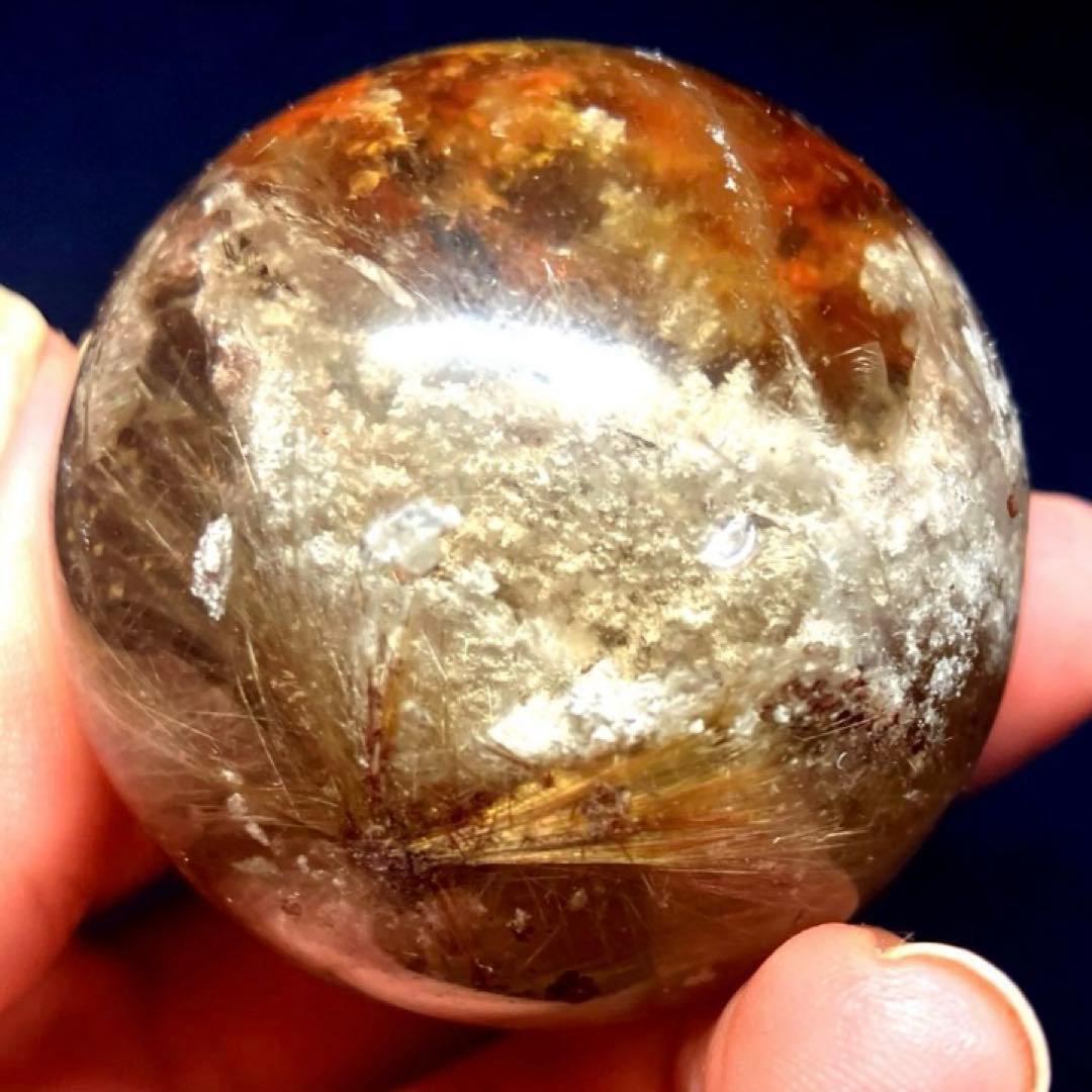 46mm ゴールドルチルクォーツ　丸玉　スフィア　金針水晶