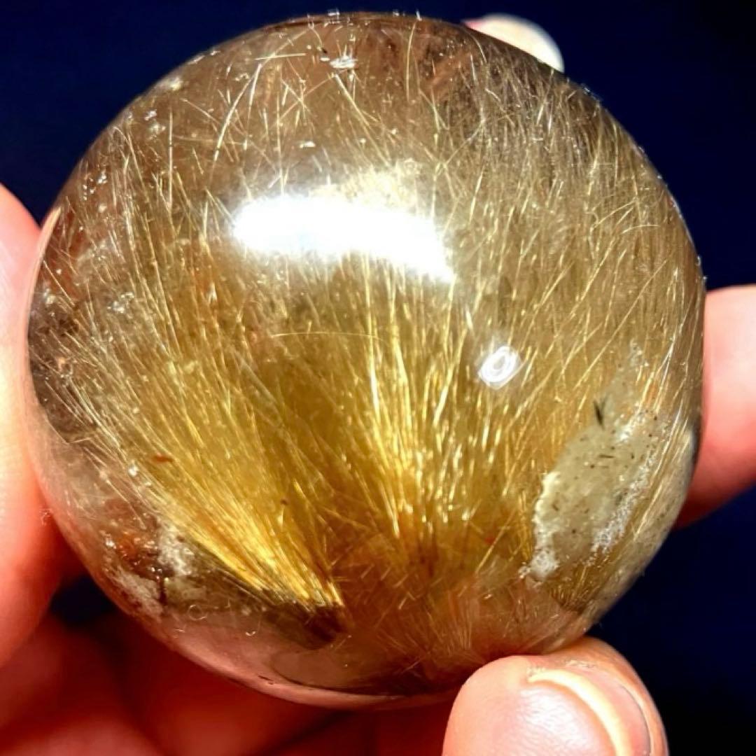 46mm ゴールドルチルクォーツ　丸玉　スフィア　金針水晶