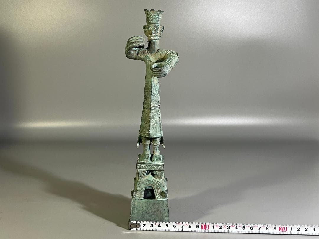 中国 青銅立人像 置物