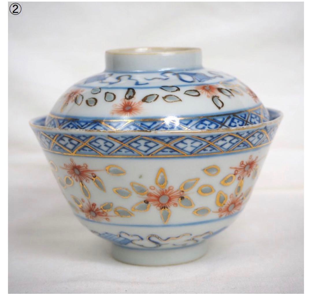 送料無料 中国古玩　清時代　康熙年製　蛍手碗　蓋付②