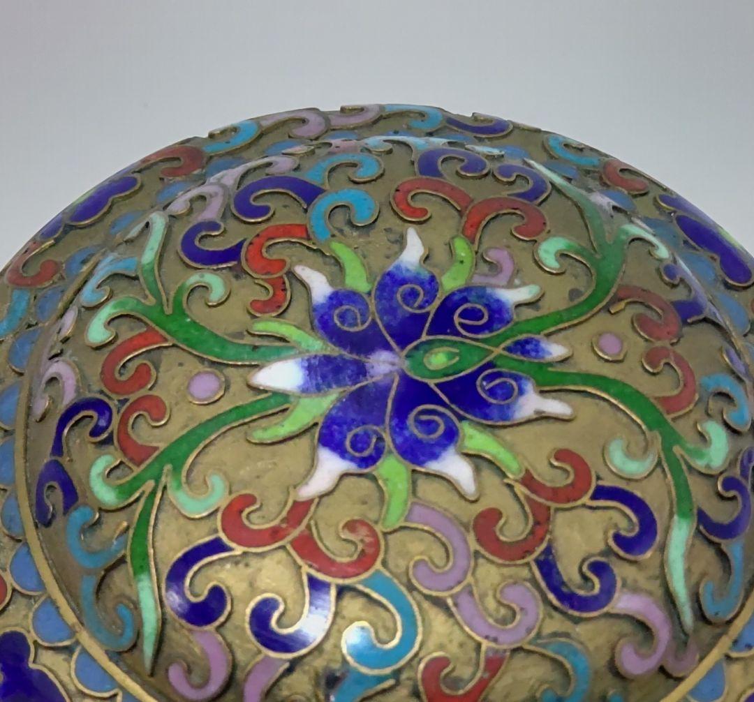 ★セール★ 香合 七宝焼き 中国 花紋 蓋物 お茶道具 古美術 骨董品