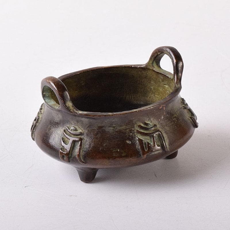 中国　古銅宣徳銅　漢詩刻　沖耳爐　香炉　V R8474