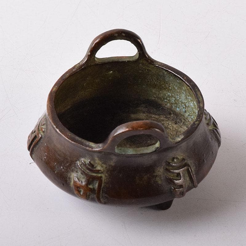 中国　古銅宣徳銅　漢詩刻　沖耳爐　香炉　V R8474