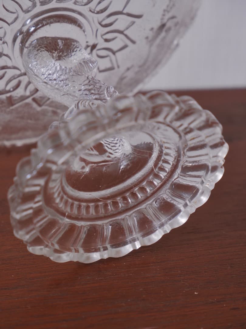 フランス　19世紀　ヴィクトリアンガラス　菓子器　高足皿　アンティークQ2206