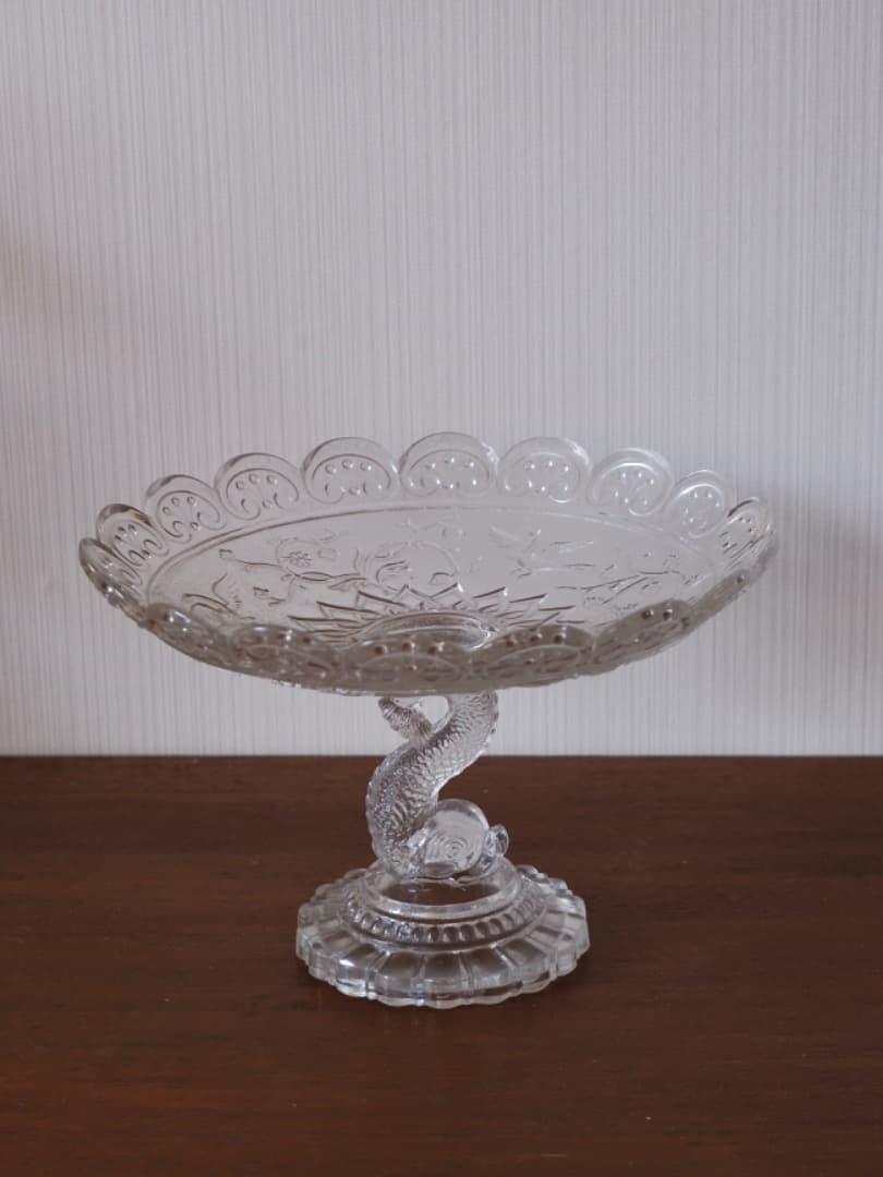 フランス　19世紀　ヴィクトリアンガラス　菓子器　高足皿　アンティークQ2206