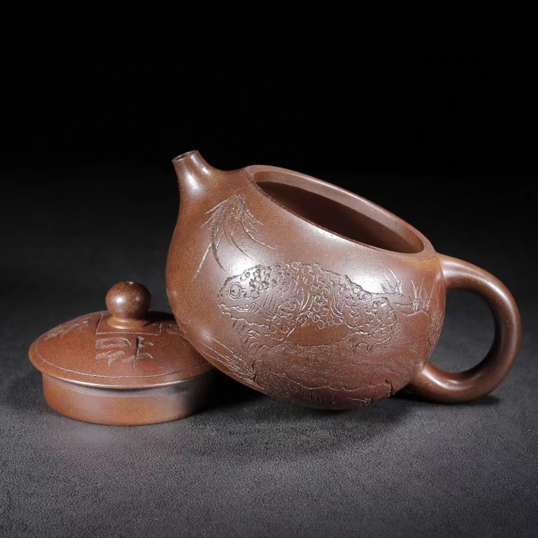 中国古美術・原礦底槽清・乐陶居製陶・西施（高温窑变）紫砂壺・紫泥急須・茶壺・賞物