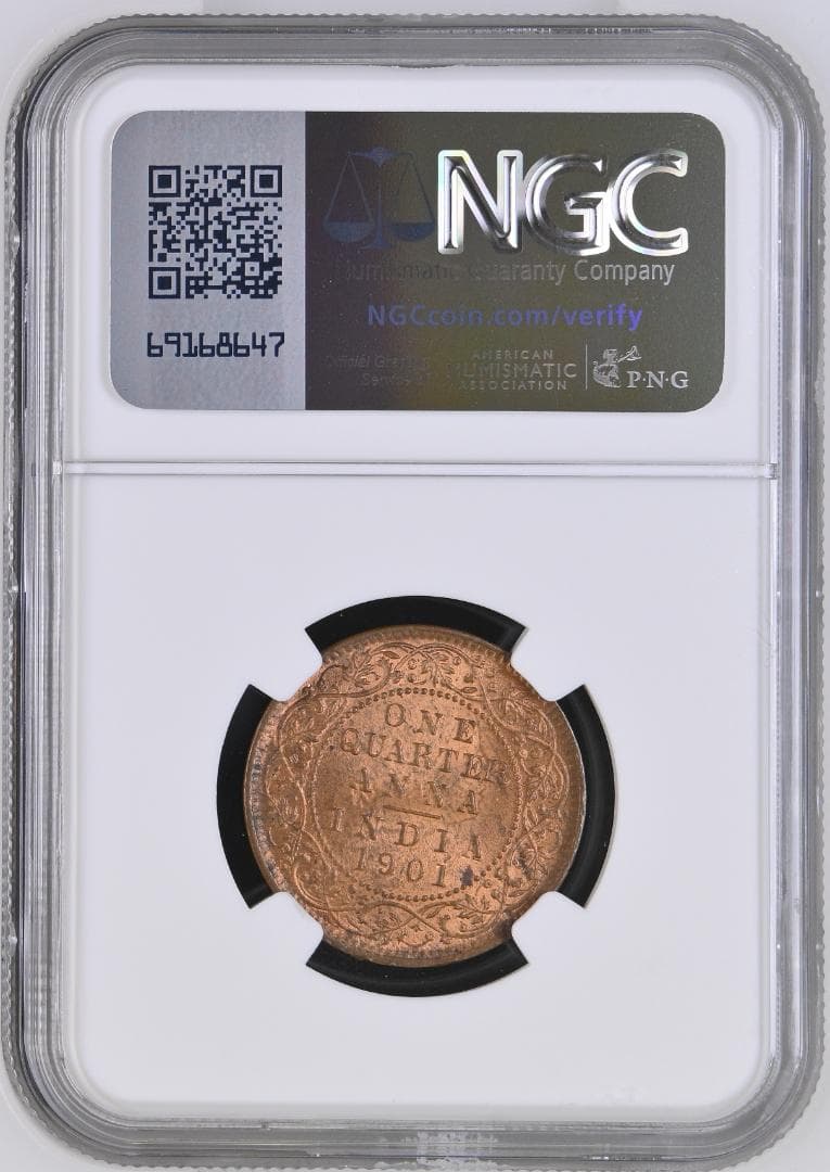 NGC-MS63RB イギリス領インド 1/4Anna 1901 ヴィクトリア