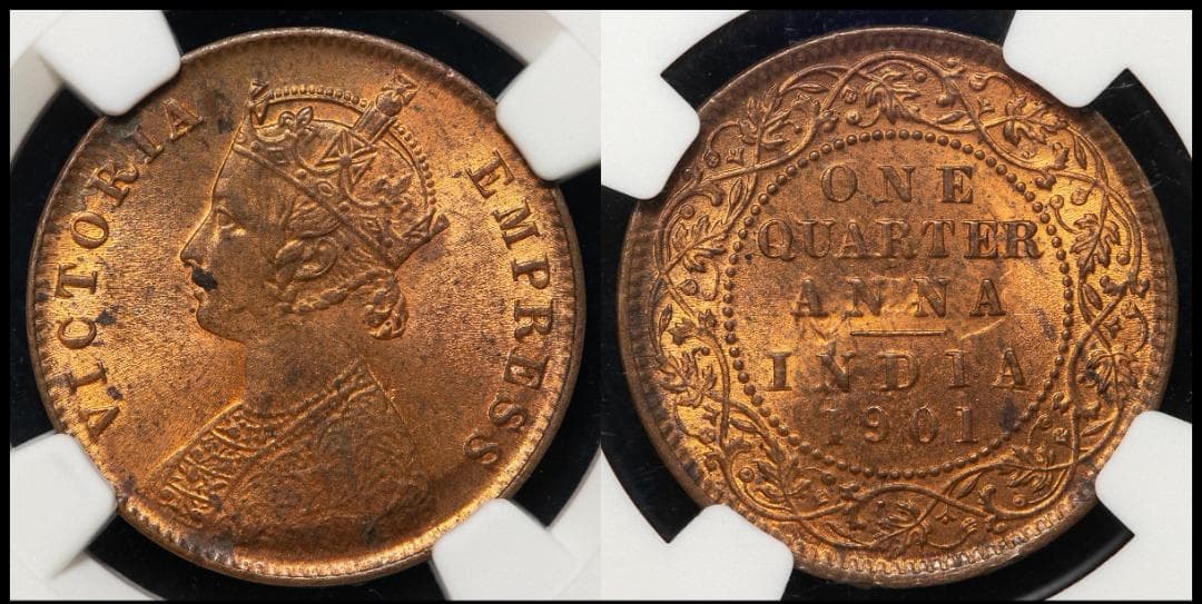 NGC-MS63RB イギリス領インド 1/4Anna 1901 ヴィクトリア