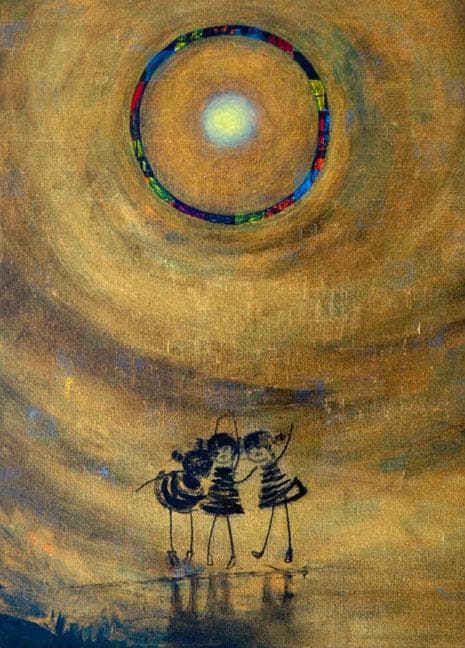 油絵 菅家令子 絵 絵画インテリア額付(黒) F4-081014 可愛い子供たち