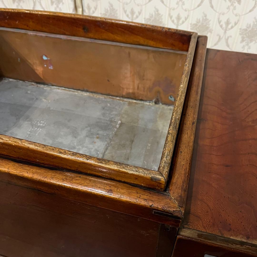 【アンティーク】木製 無垢材 火鉢 長方形 関東火鉢 銘木 引き出し収納付