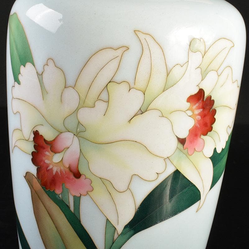 七宝焼　安藤七宝店　百合文　花瓶　唐木台付　C　6287