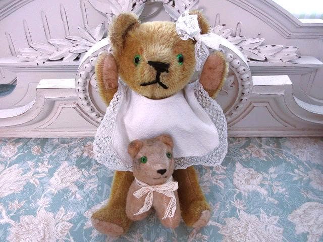 丁寧な造りの秀逸ベアさん■　アンティークベア　テディベア　■お供のパニエ