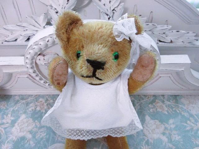 丁寧な造りの秀逸ベアさん■　アンティークベア　テディベア　■お供のパニエ
