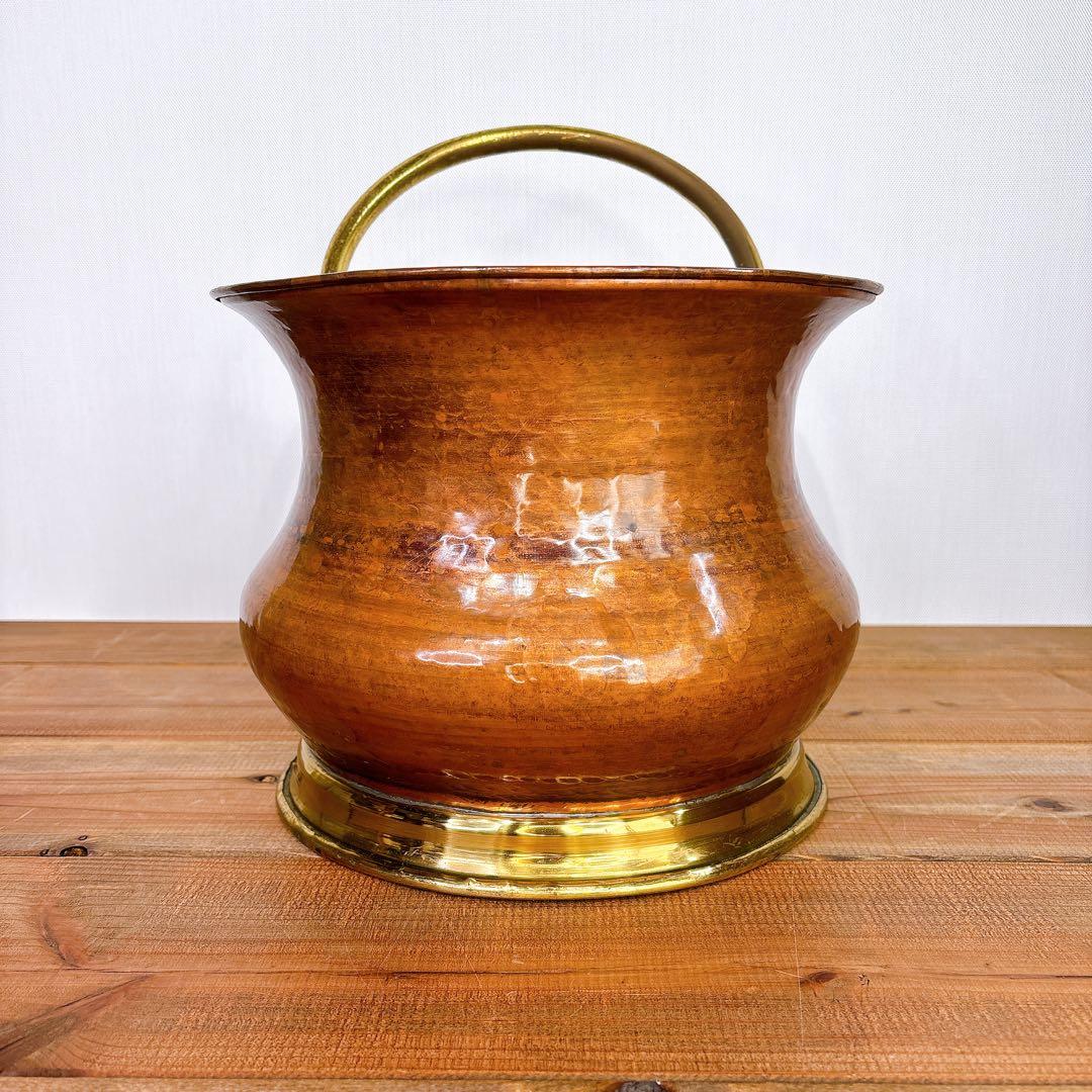 希少品 コッパーコールバケツ イタリア製 暖炉道具 石炭 炭入 ファイヤーツール