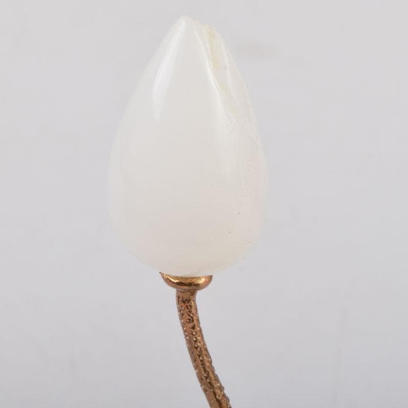 中国　松源工芸　玉石白玉彫刻　花　置物　証書・ケース・箱付　C　9108