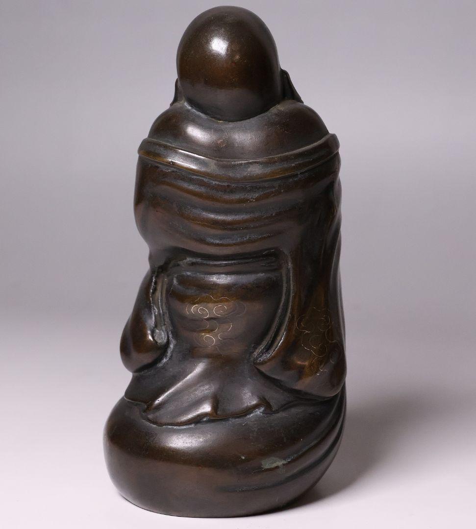 時代 銅製 晴珉造 布袋像 18.4cm 明治金工 置物 七福神 縁起【M415