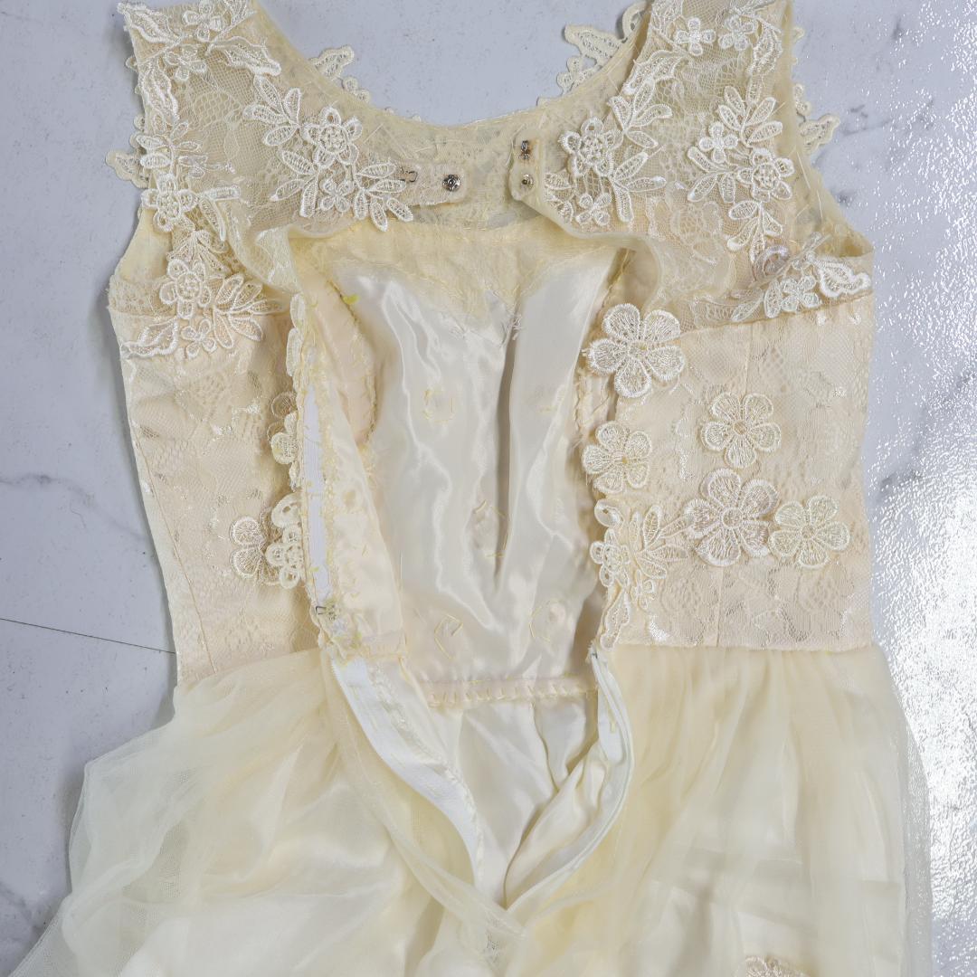 【美品 社交ダンス衣装】アイボリー ワンピースドレス レース フリル