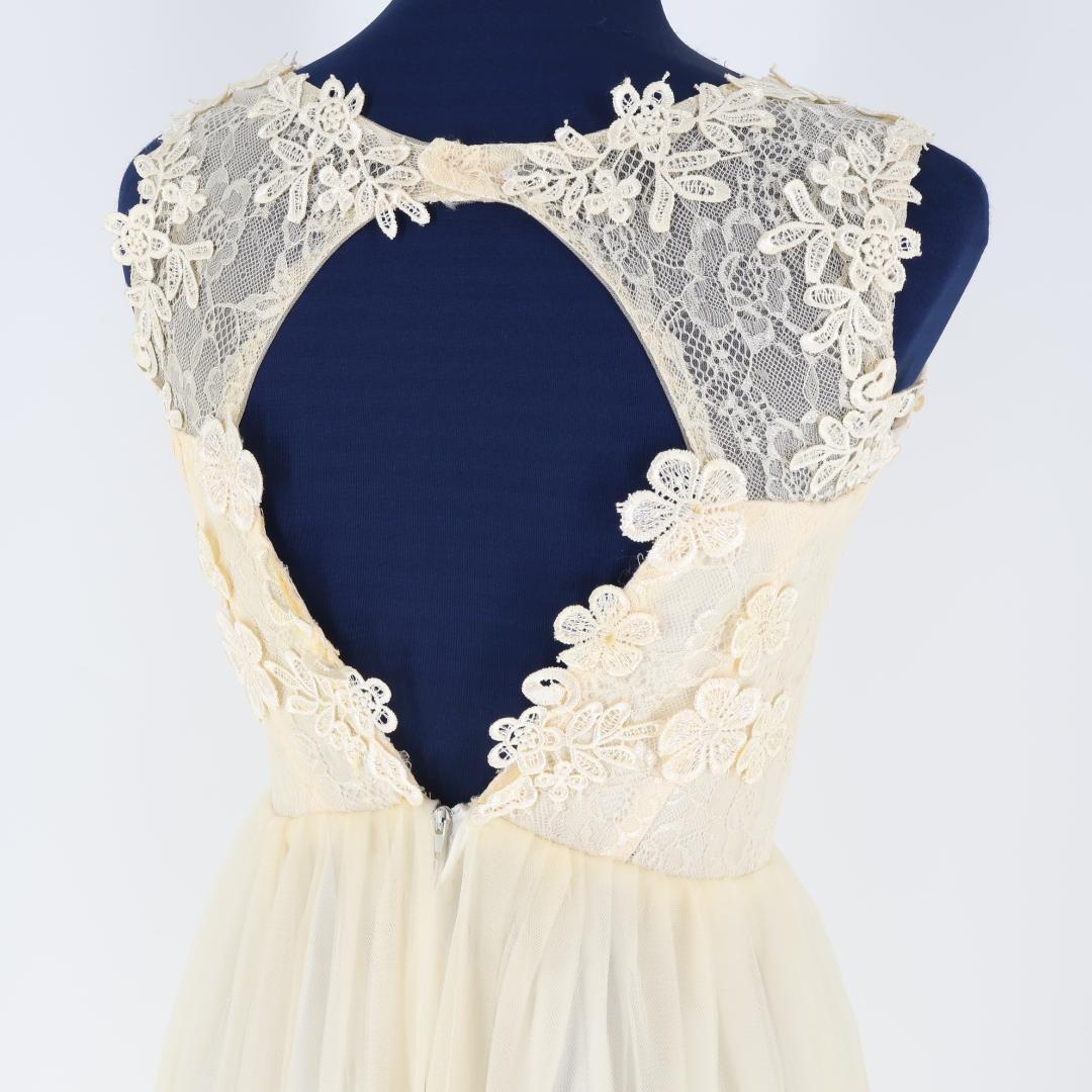 【美品 社交ダンス衣装】アイボリー ワンピースドレス レース フリル