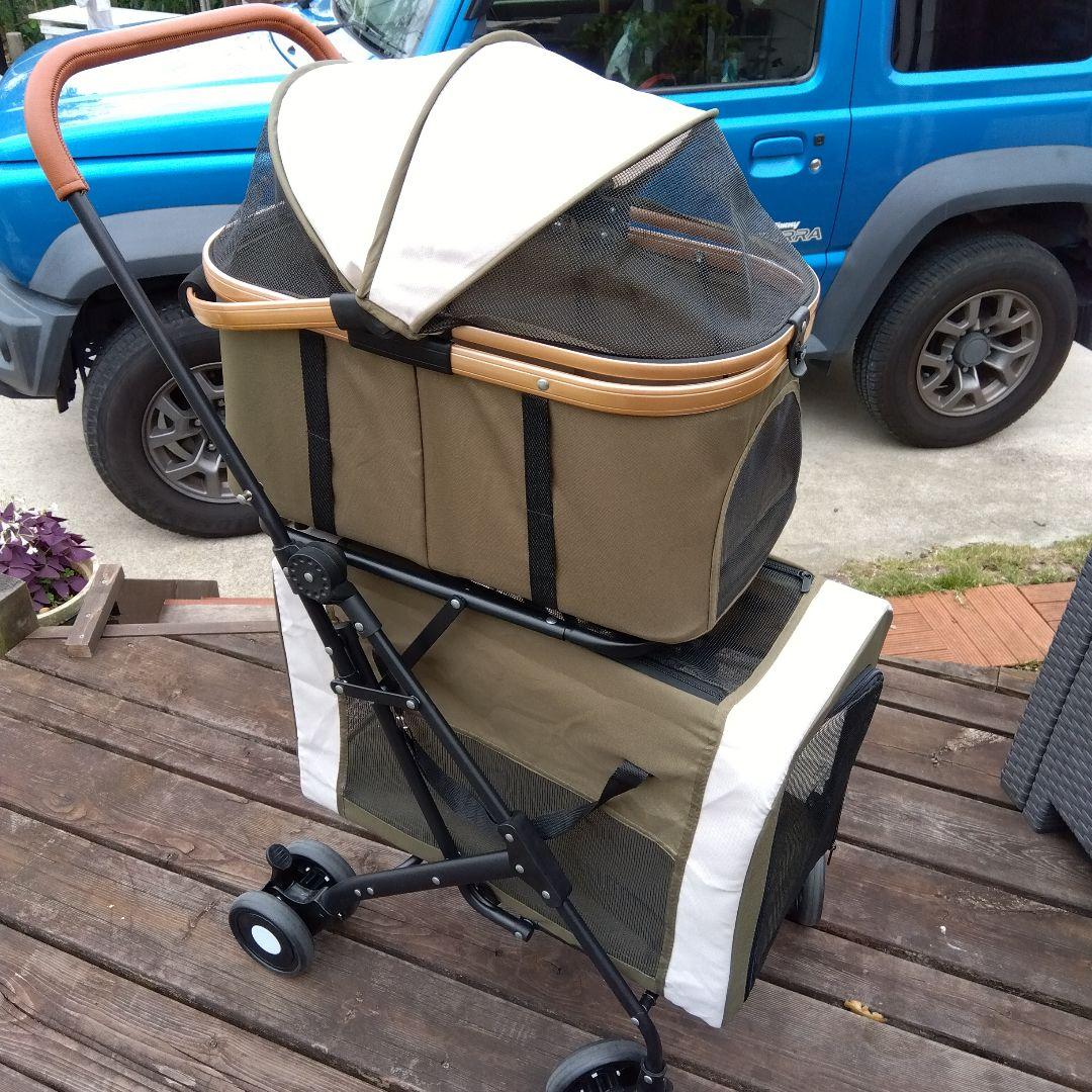 ペットカート 二段式 オリーブグリーン