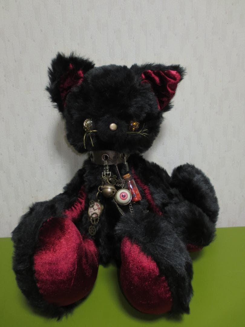 ハンドメイド　スチームパンク黒猫　55㎝　ネコ　猫又ぬいぐるみ　BIG