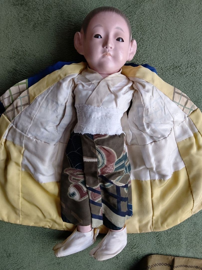 極上 大正時代 逸品　市松人形 男の子 お印 紋付き お手入れ済み