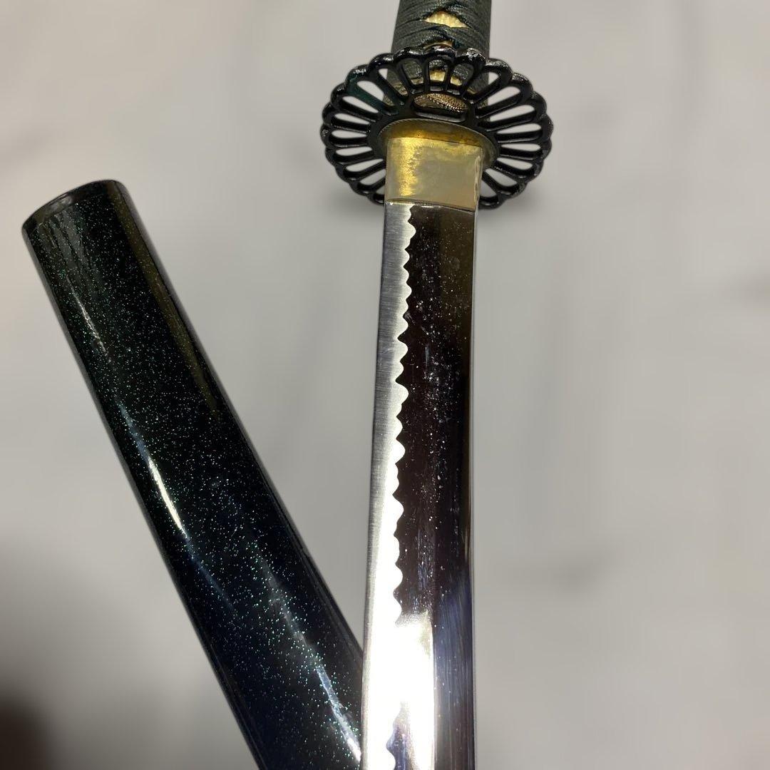 上級模造刀(下緒無し) 濃緑柄 菊花透し丸鍔 濃緑呂鞘