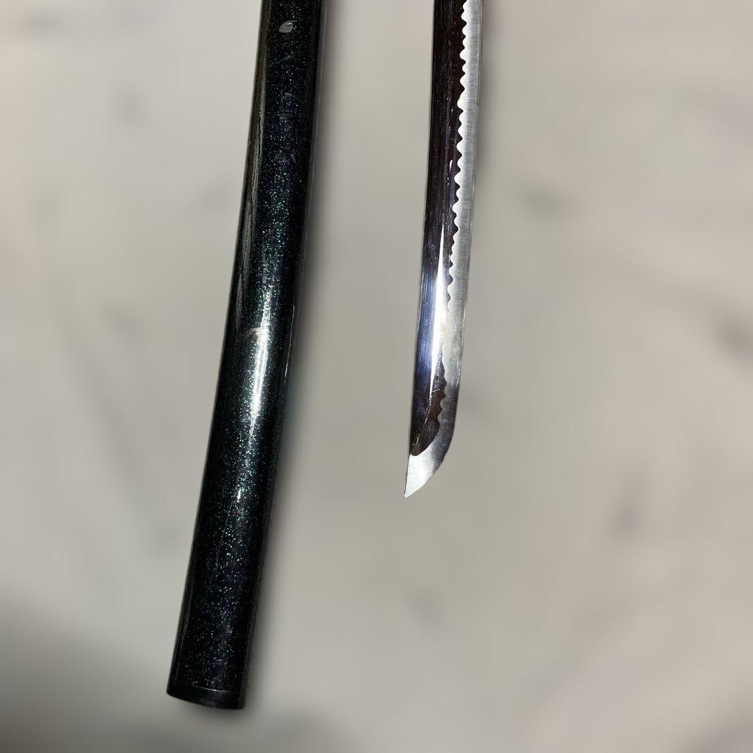 上級模造刀(下緒無し) 濃緑柄 菊花透し丸鍔 濃緑呂鞘